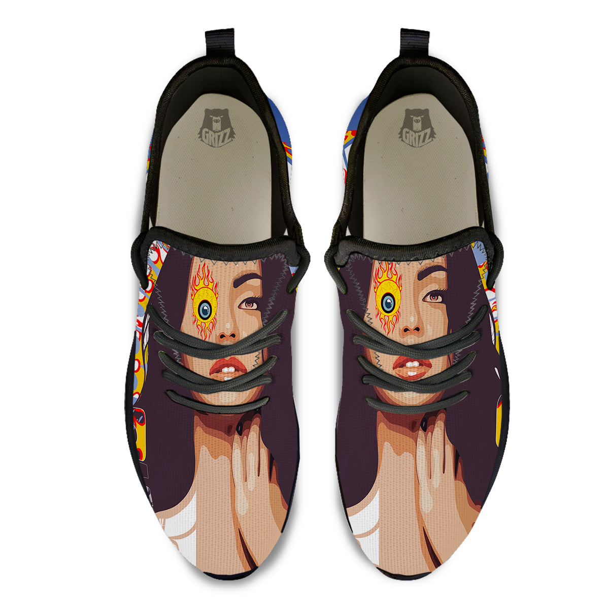 Fire Psychedelic Women Print Black Athletic Shoes-grizzshop