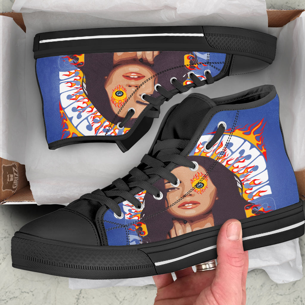 Fire Psychedelic Women Print Black High Top Shoes-grizzshop