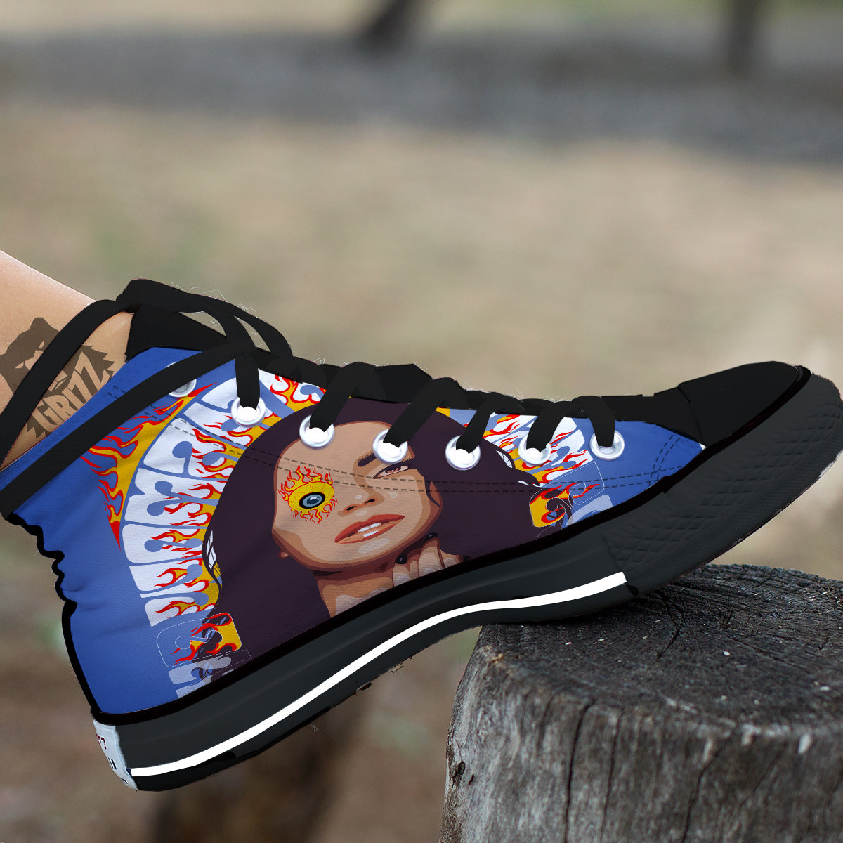 Fire Psychedelic Women Print Black High Top Shoes-grizzshop