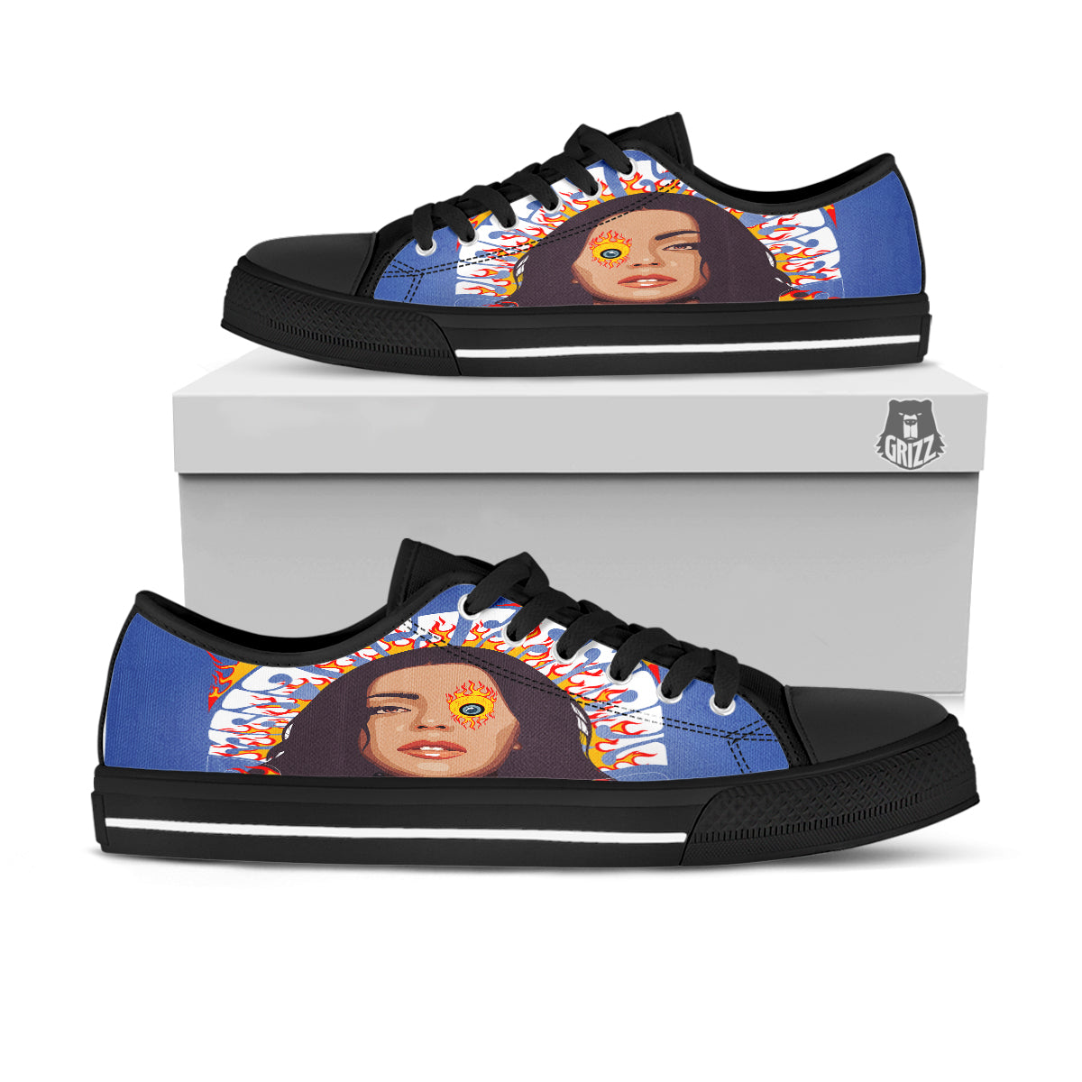 Fire Psychedelic Women Print Black Low Top Shoes-grizzshop