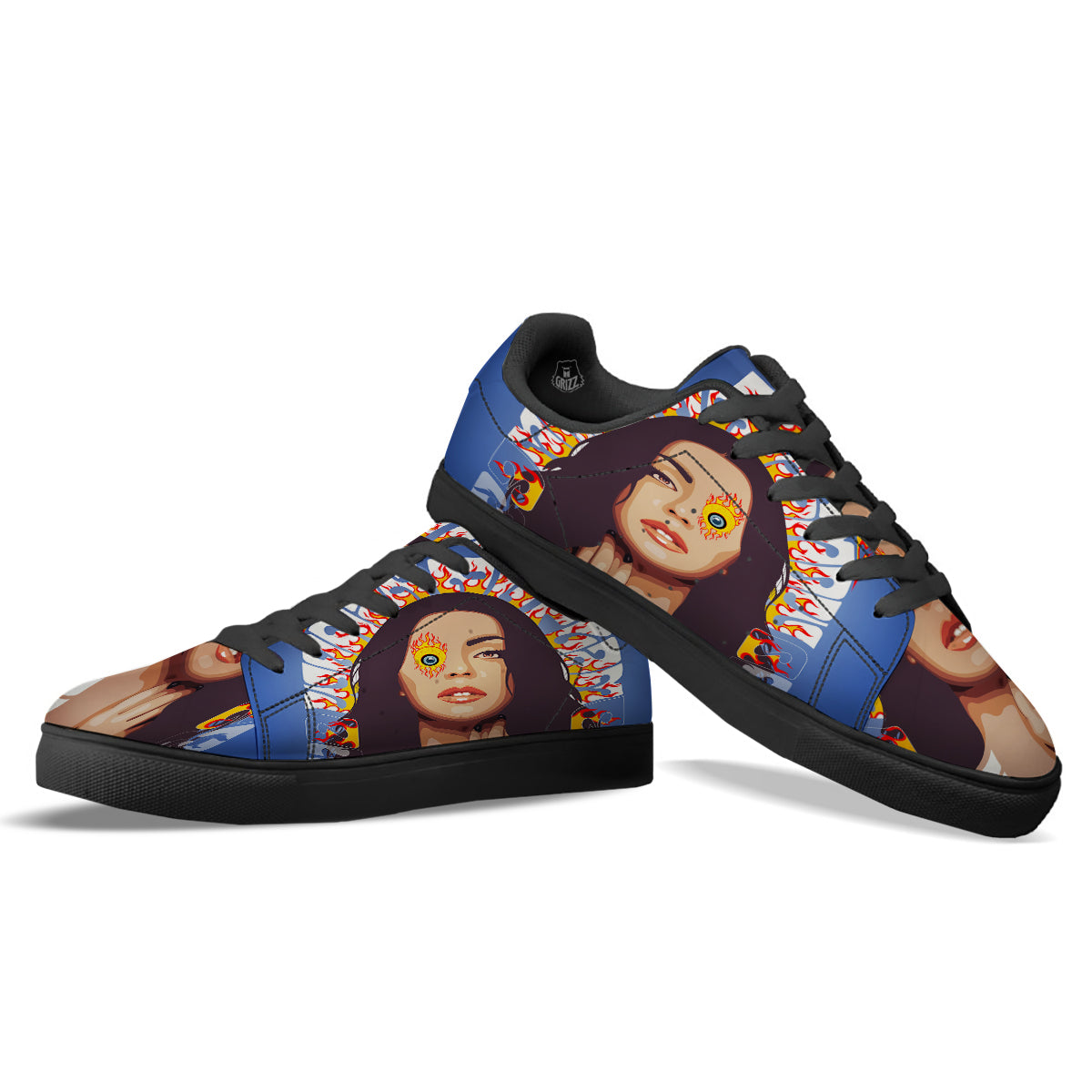 Fire Psychedelic Women Print Black Low Top Sneakers-grizzshop