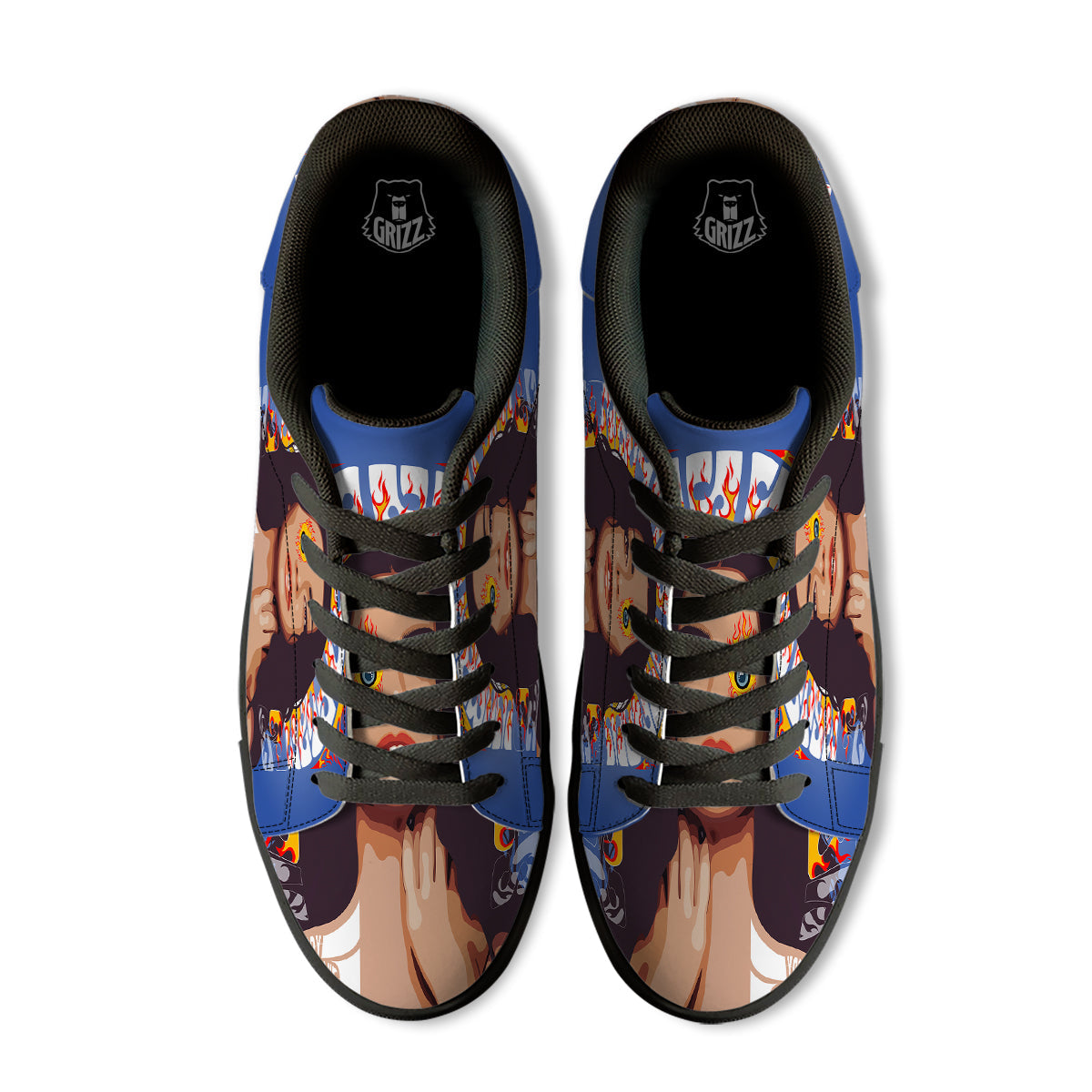 Fire Psychedelic Women Print Black Low Top Sneakers-grizzshop