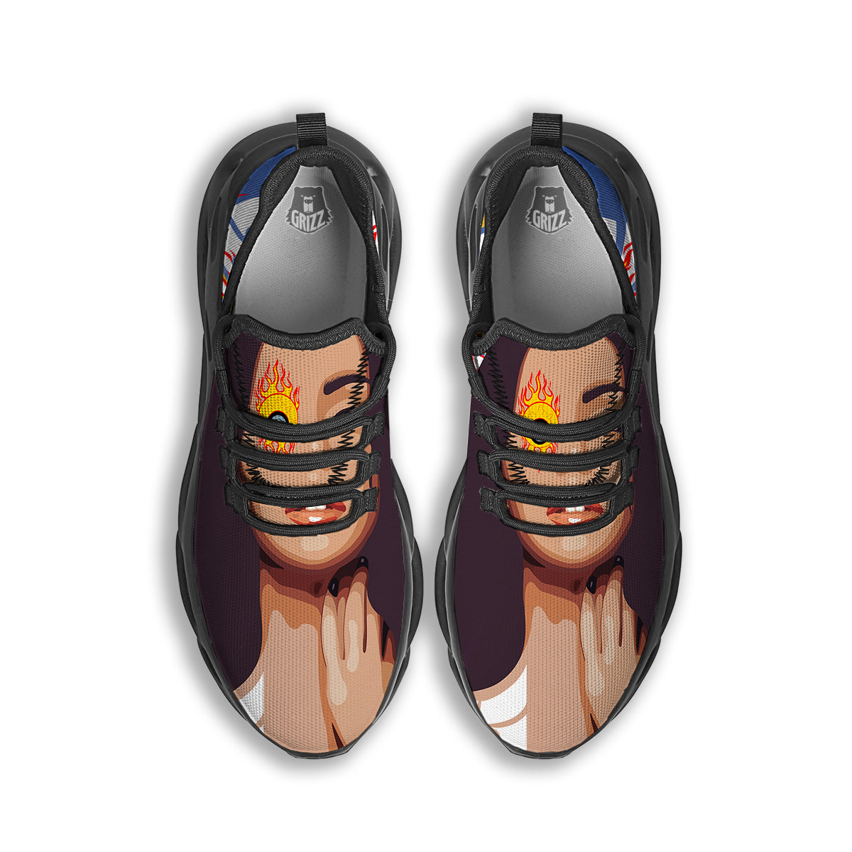 Fire Psychedelic Women Print Black Running Shoes-grizzshop