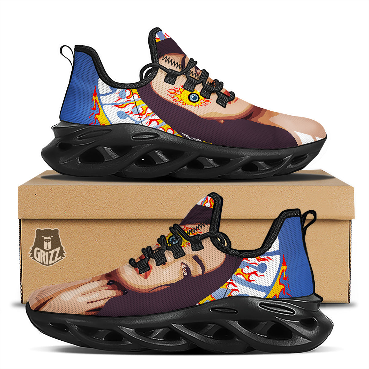 Fire Psychedelic Women Print Black Running Shoes-grizzshop