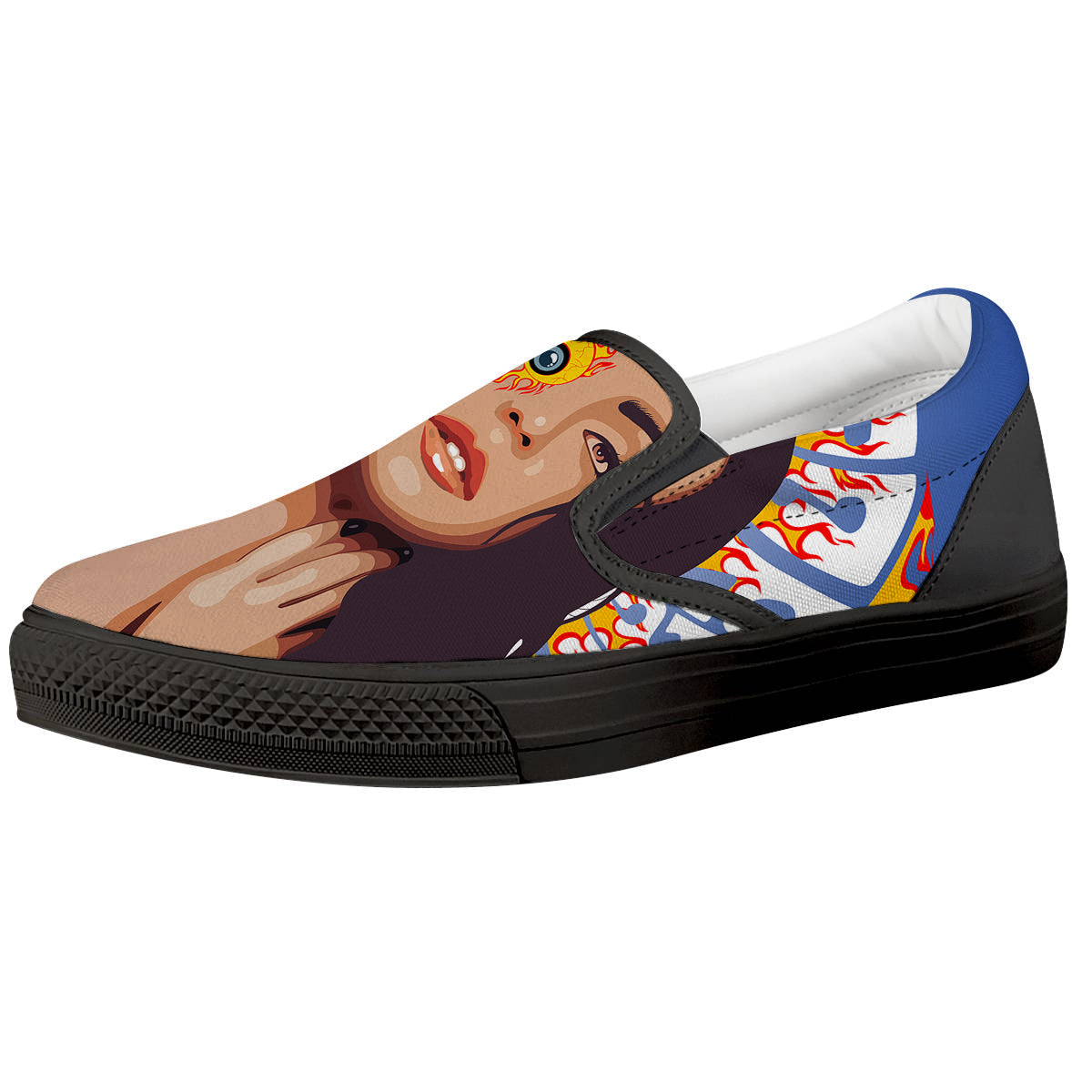 Fire Psychedelic Women Print Black Slip On Shoes-grizzshop