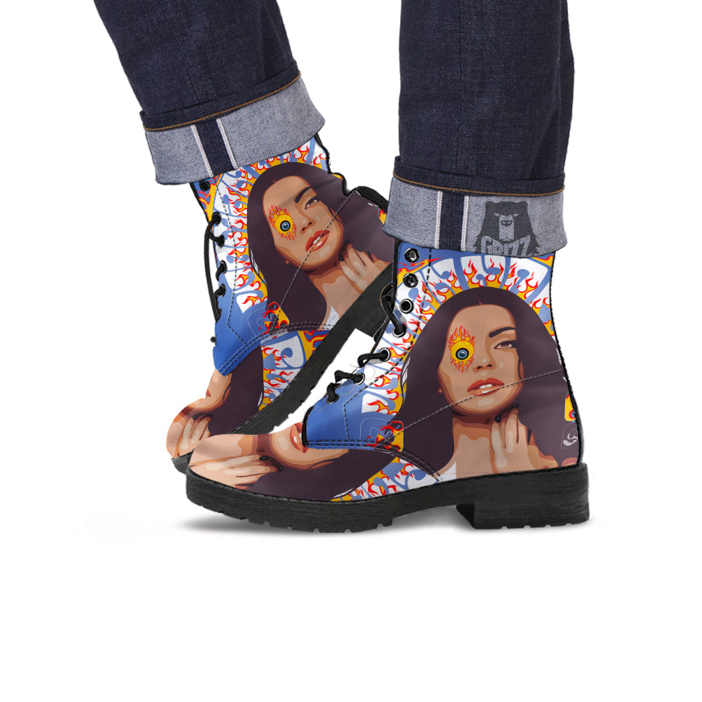 Fire Psychedelic Women Print Leather Boots-grizzshop