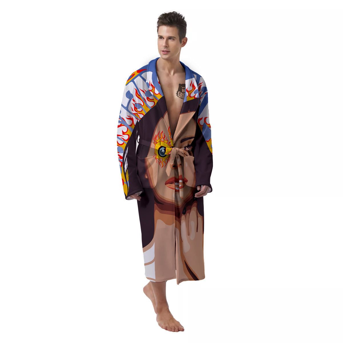 Fire Psychedelic Women Print Men's Robe-grizzshop