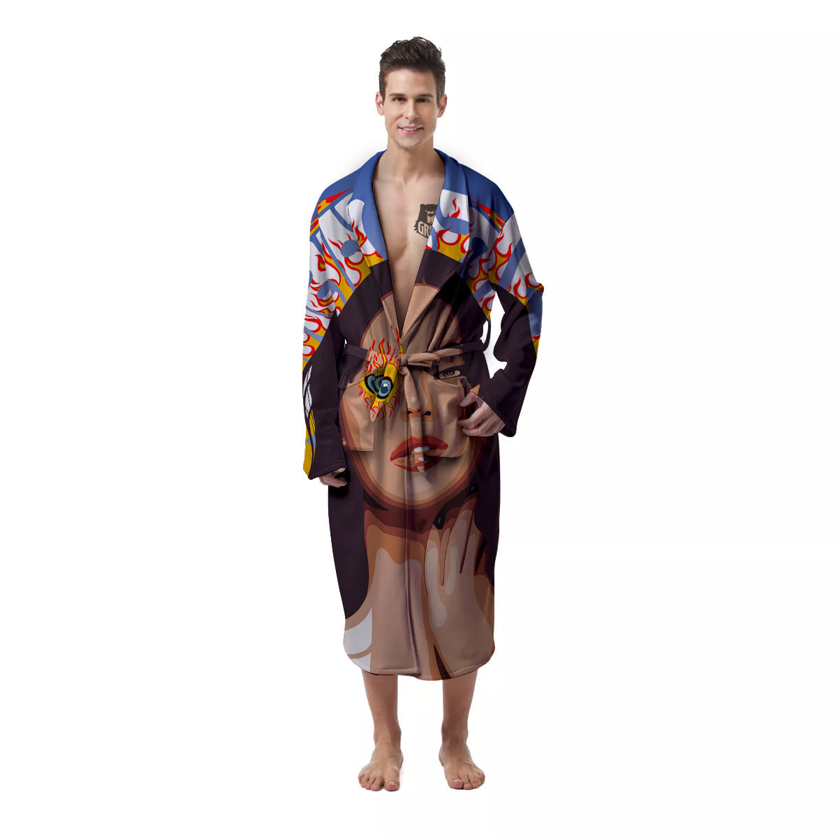 Fire Psychedelic Women Print Men's Robe-grizzshop