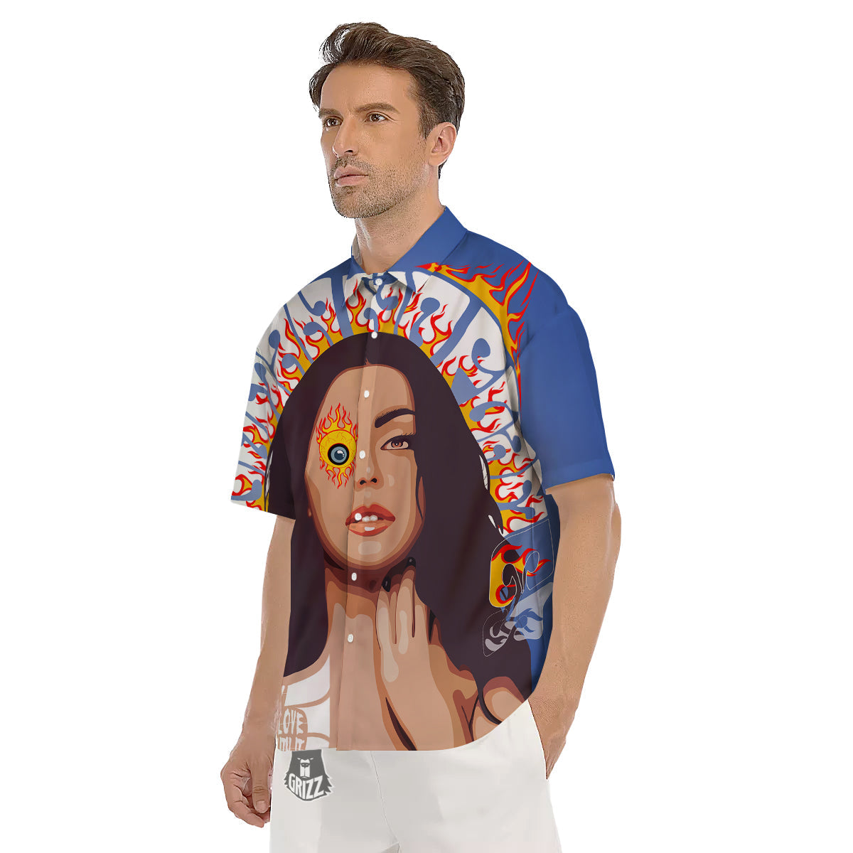 Fire Psychedelic Women Print Men's Short Sleeve Shirts-grizzshop