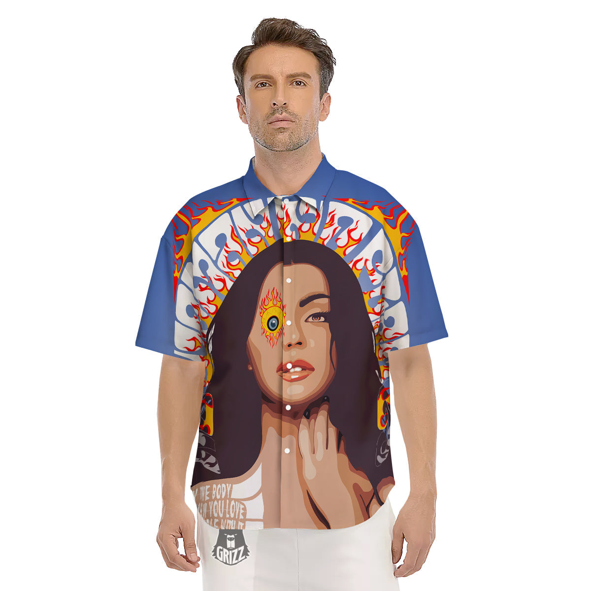 Fire Psychedelic Women Print Men's Short Sleeve Shirts-grizzshop