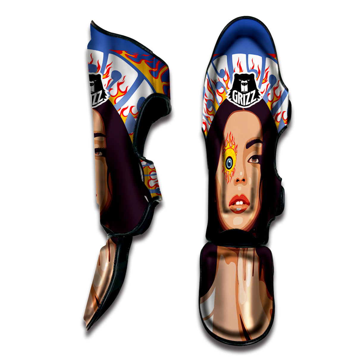 Fire Psychedelic Women Print Muay Thai Shin Guards-grizzshop