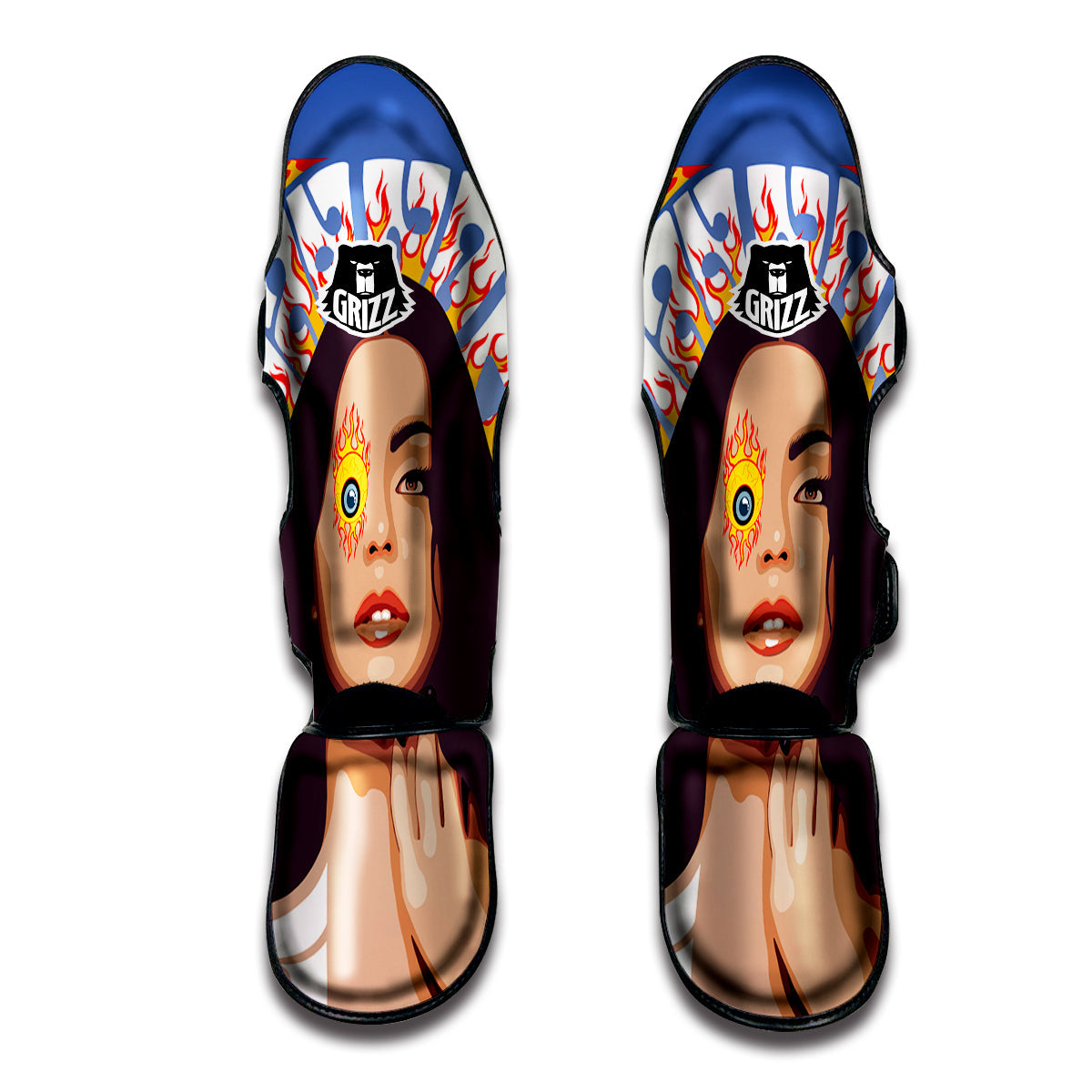 Fire Psychedelic Women Print Muay Thai Shin Guards-grizzshop