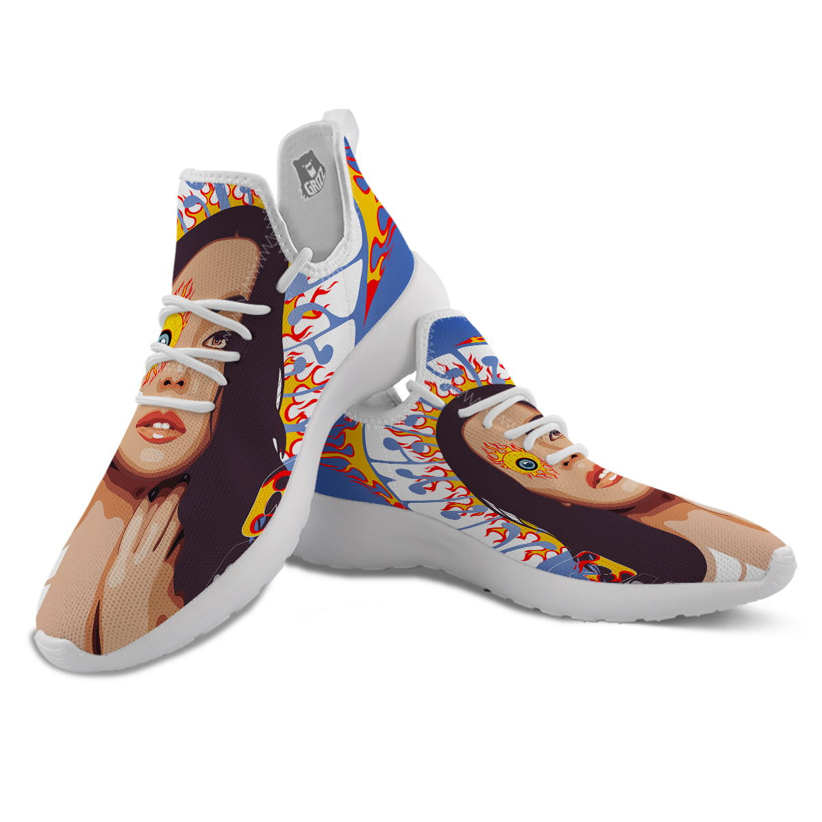 Fire Psychedelic Women Print White Athletic Shoes-grizzshop