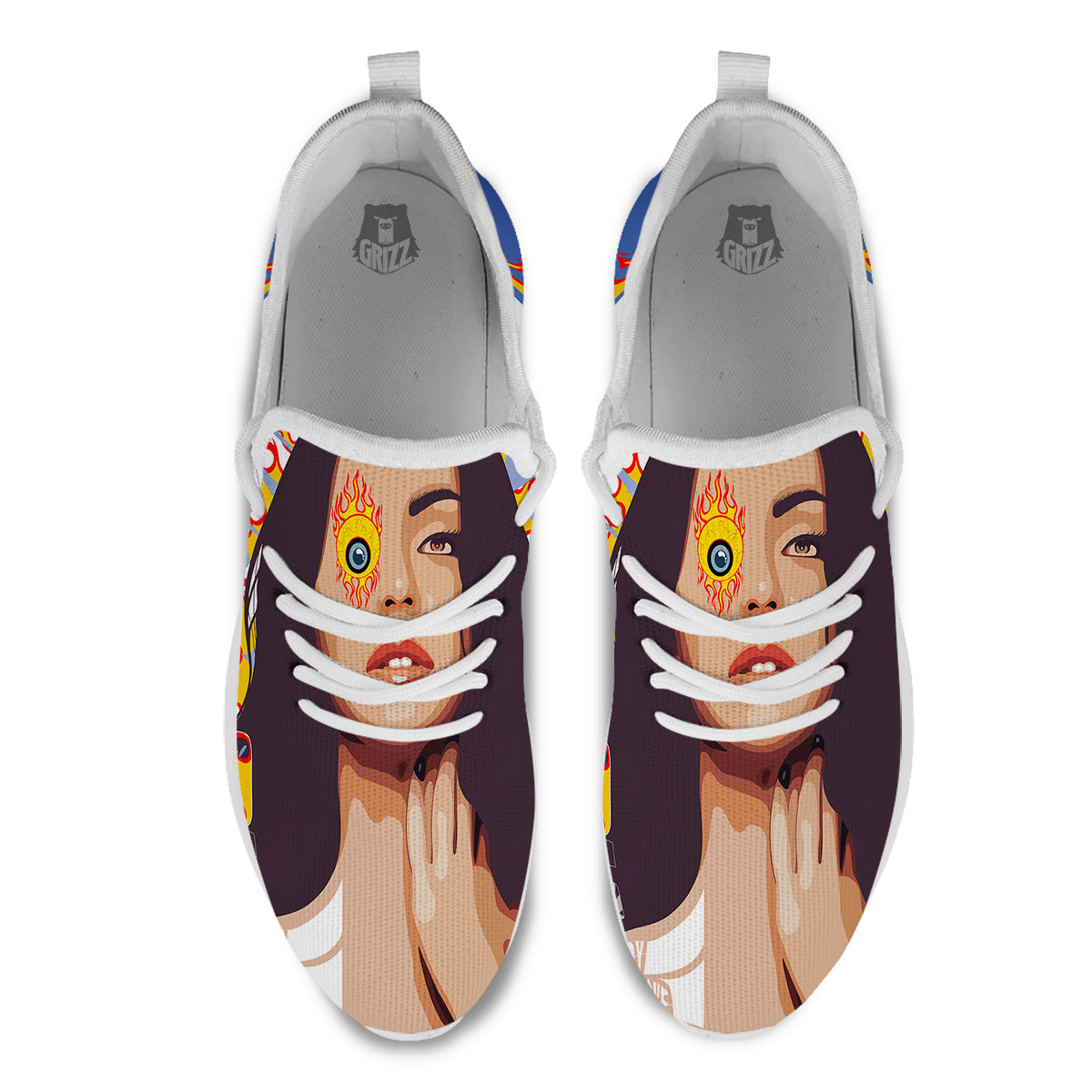 Fire Psychedelic Women Print White Athletic Shoes-grizzshop