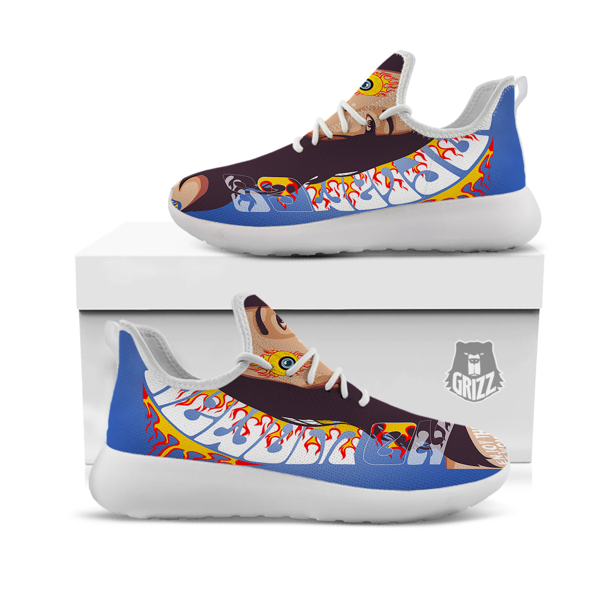 Fire Psychedelic Women Print White Athletic Shoes-grizzshop