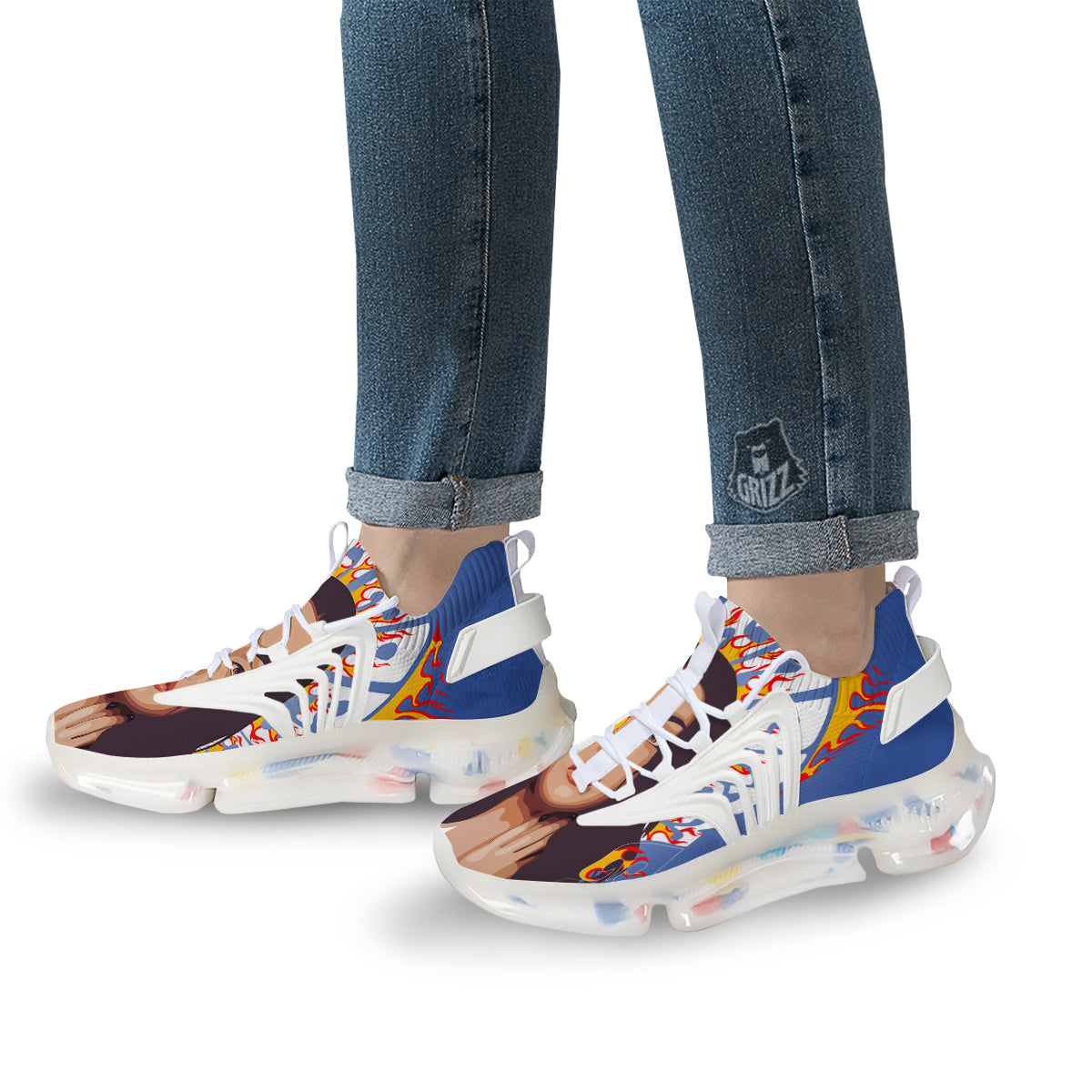 Fire Psychedelic Women Print White Gym Shoes-grizzshop