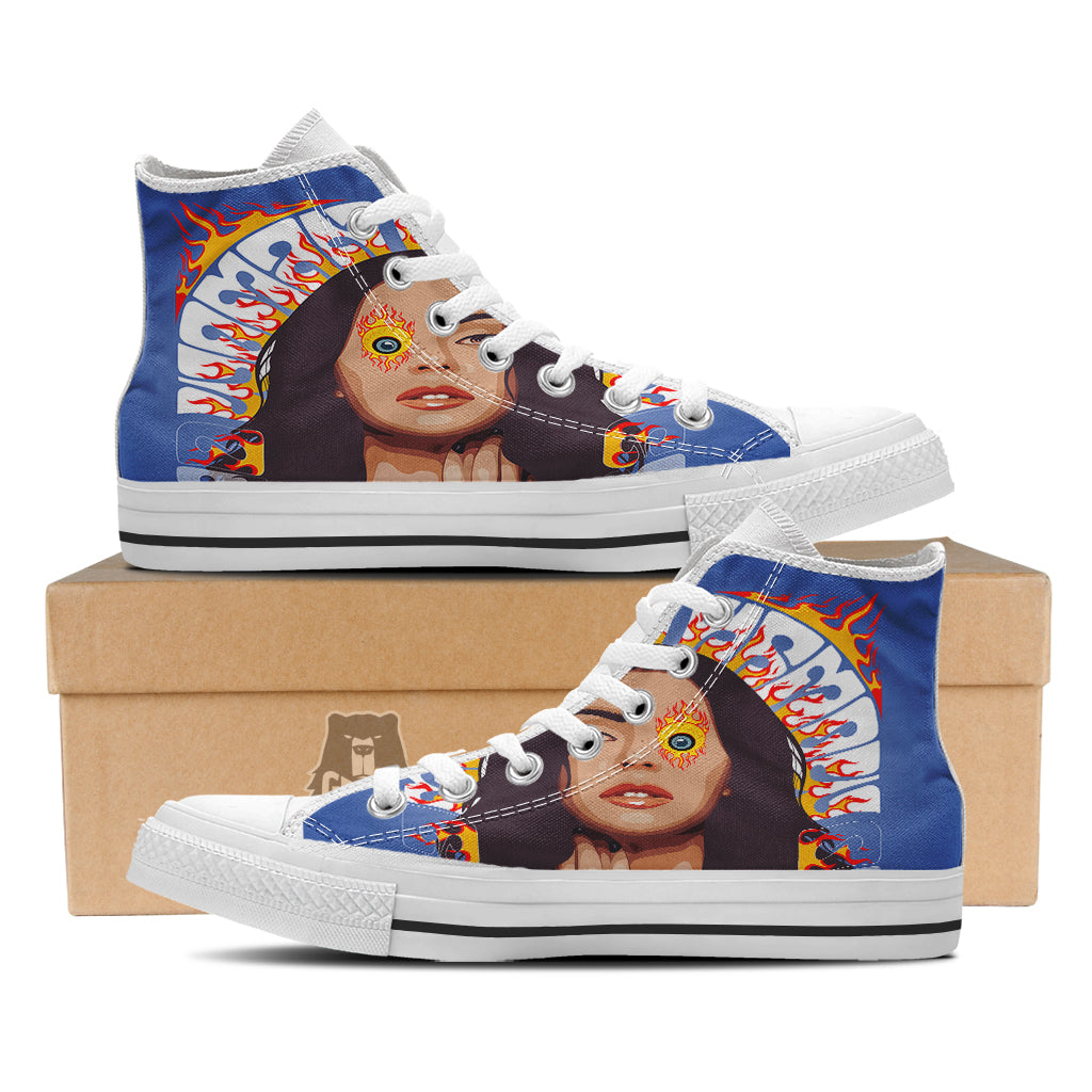 Fire Psychedelic Women Print White High Top Shoes-grizzshop