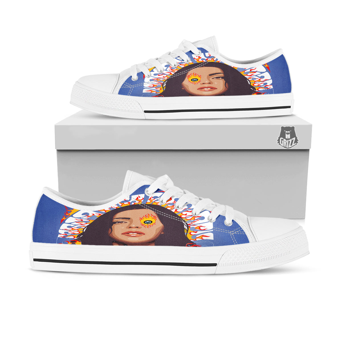 Fire Psychedelic Women Print White Low Top Shoes-grizzshop