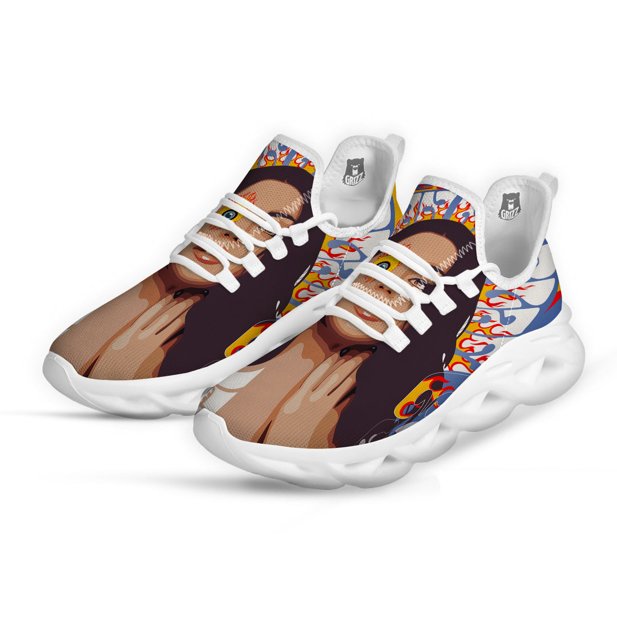 Fire Psychedelic Women Print White Running Shoes-grizzshop