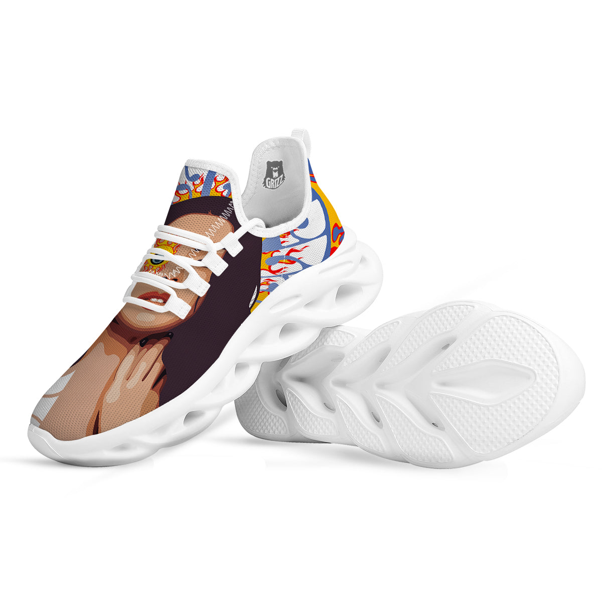 Fire Psychedelic Women Print White Running Shoes-grizzshop