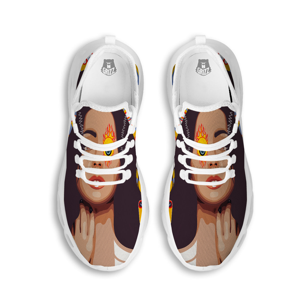 Fire Psychedelic Women Print White Running Shoes-grizzshop