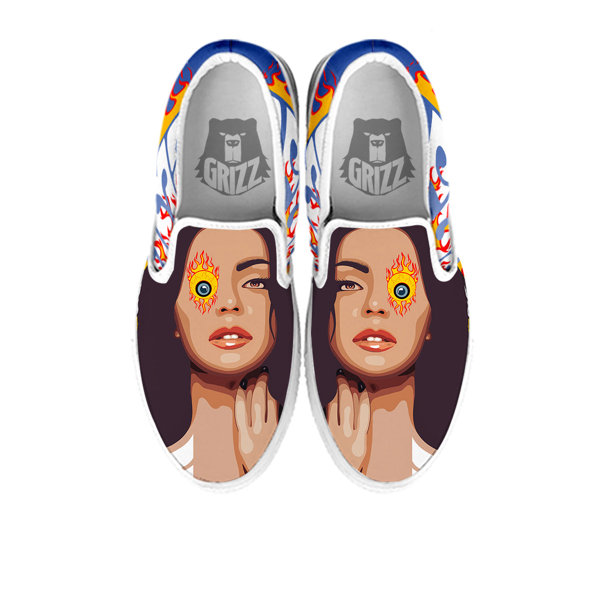 Fire Psychedelic Women Print White Slip On Shoes-grizzshop