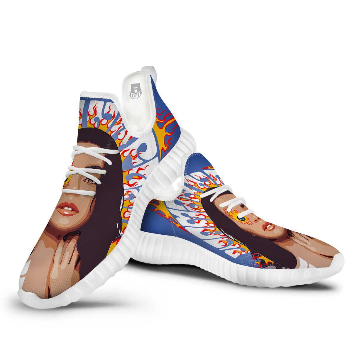 Fire Psychedelic Women Print White Walking Shoes-grizzshop