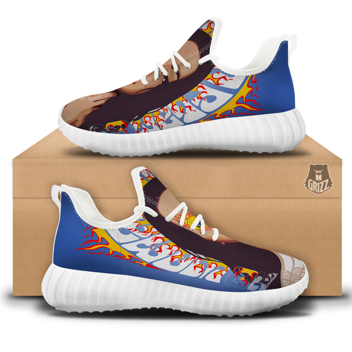 Fire Psychedelic Women Print White Walking Shoes-grizzshop