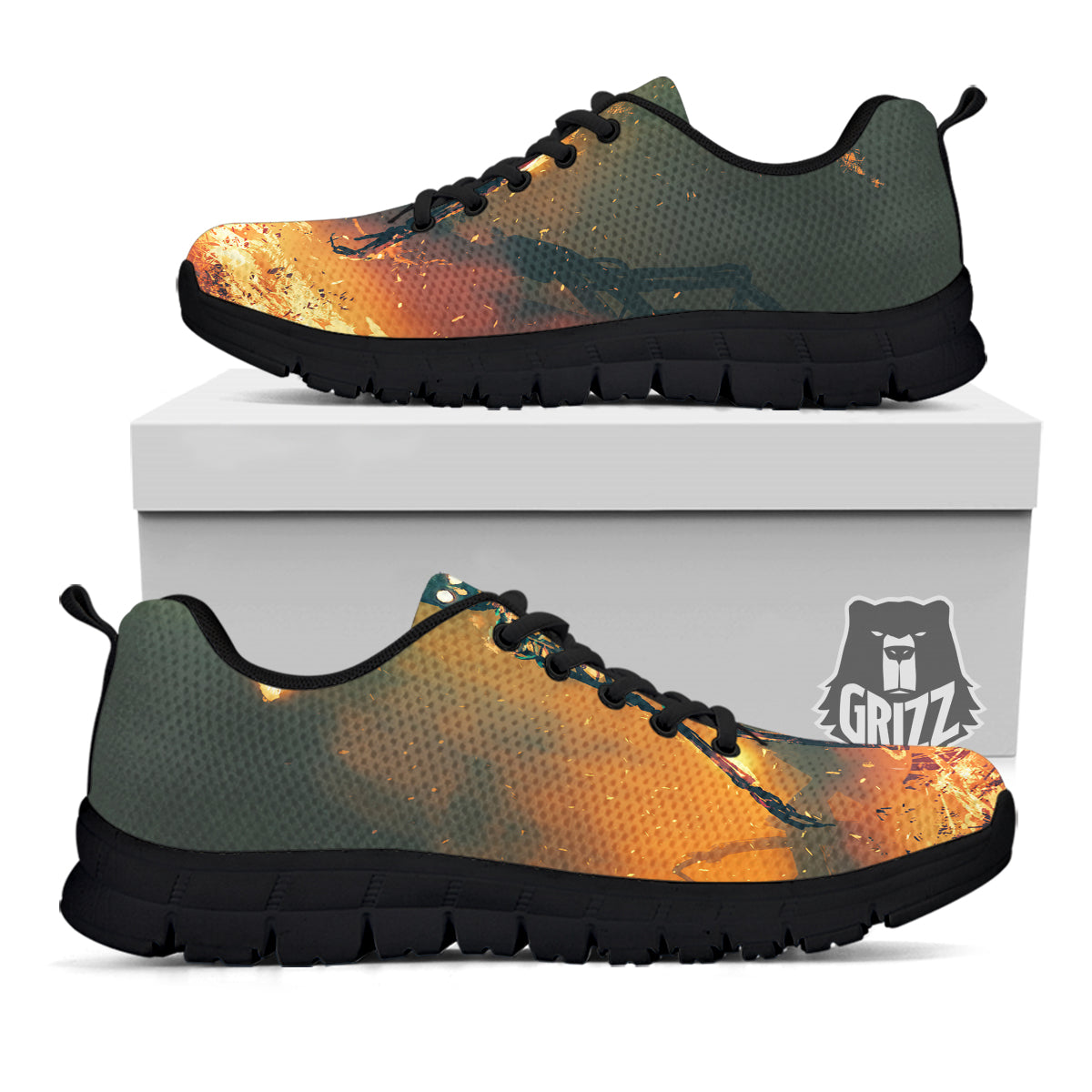 Fire Skeleton Print Black Sneaker-grizzshop