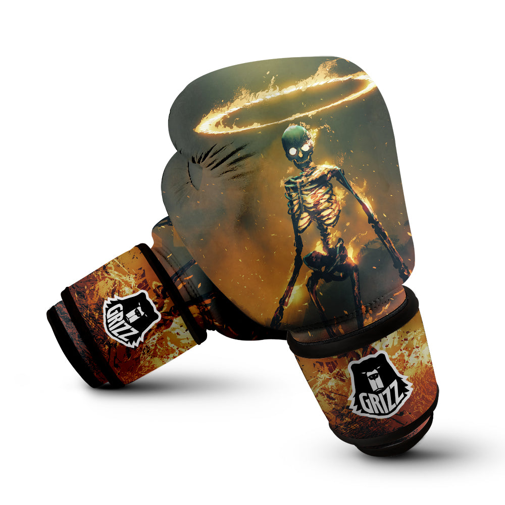 Fire Skeleton Print Boxing Gloves-grizzshop