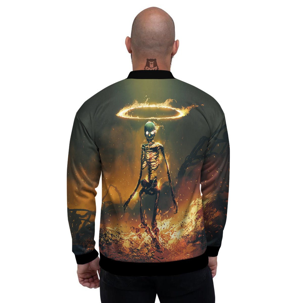 Fire Skeleton Print Men's Bomber Jacket-grizzshop