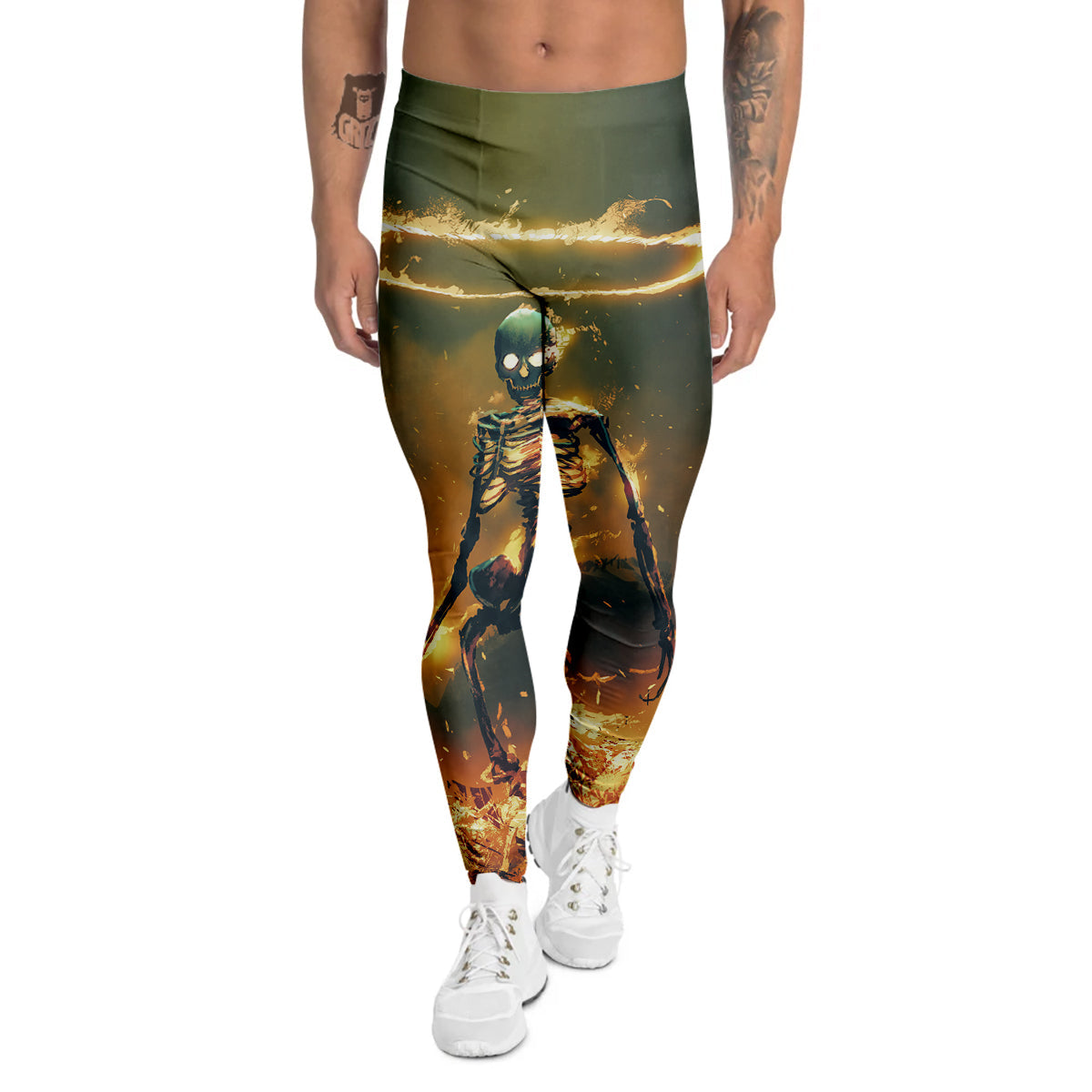 Fire Skeleton Print Men's Leggings-grizzshop