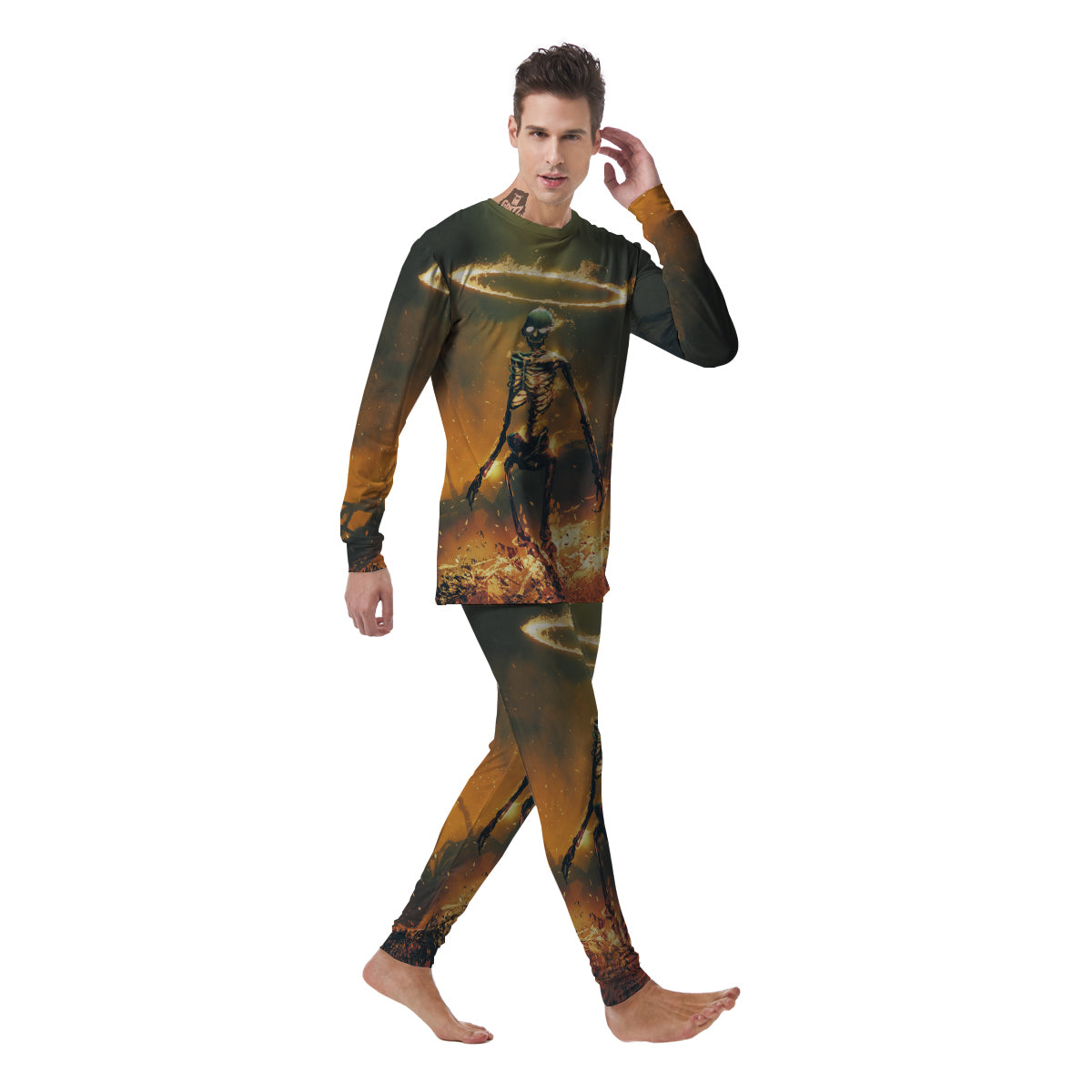 Fire Skeleton Print Men's Pajamas-grizzshop