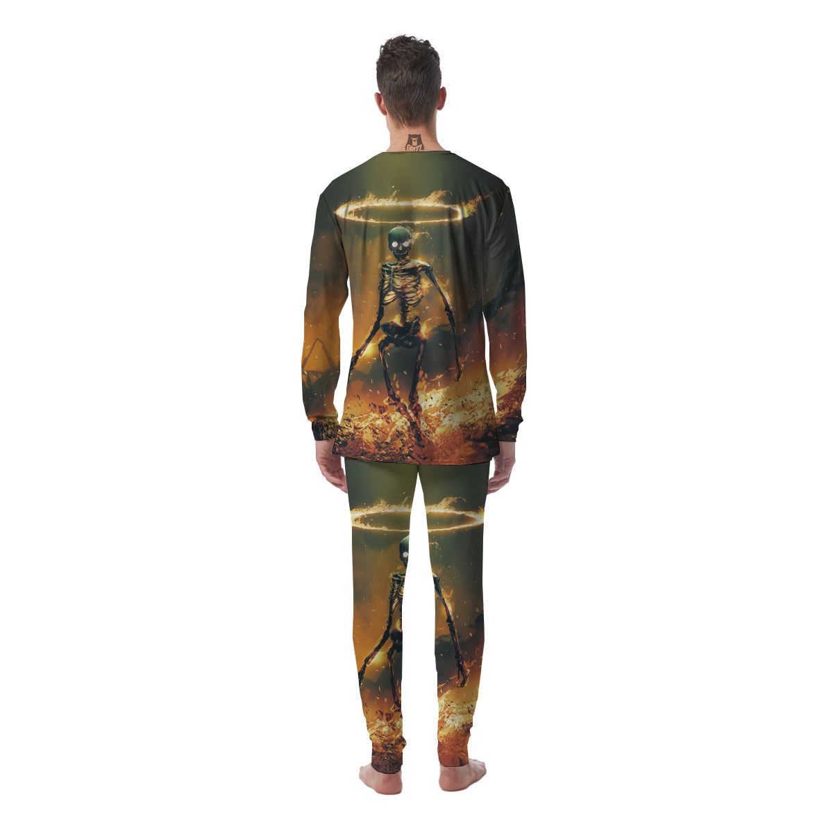 Fire Skeleton Print Men's Pajamas-grizzshop