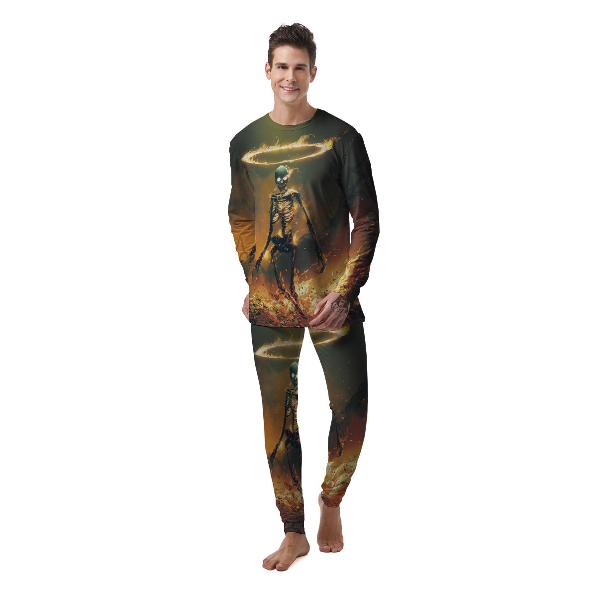 Fire Skeleton Print Men's Pajamas-grizzshop