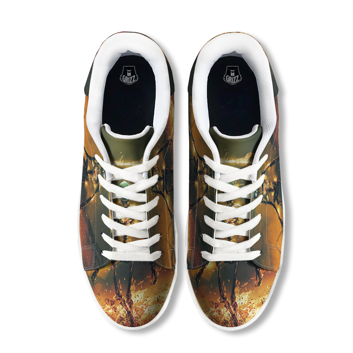 Fire Skeleton Print White Low Top Sneakers-grizzshop