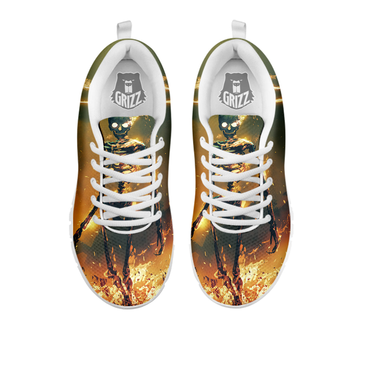 Fire Skeleton Print White Sneaker-grizzshop