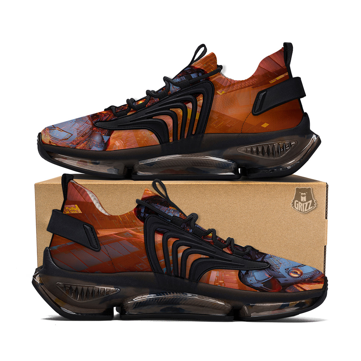 Fire Skeleton Robot Print Black Gym Shoes-grizzshop