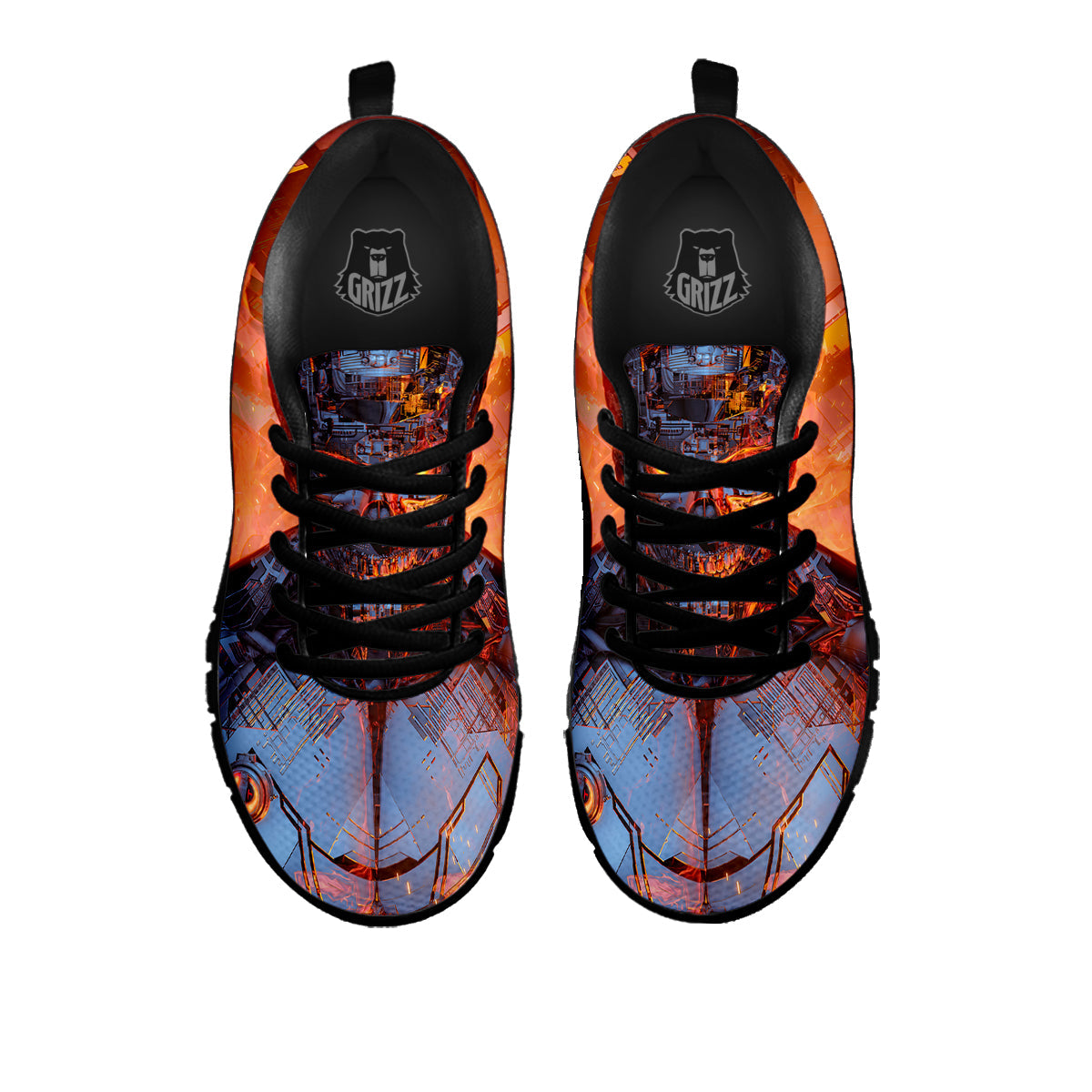 Fire Skeleton Robot Print Black Sneaker-grizzshop