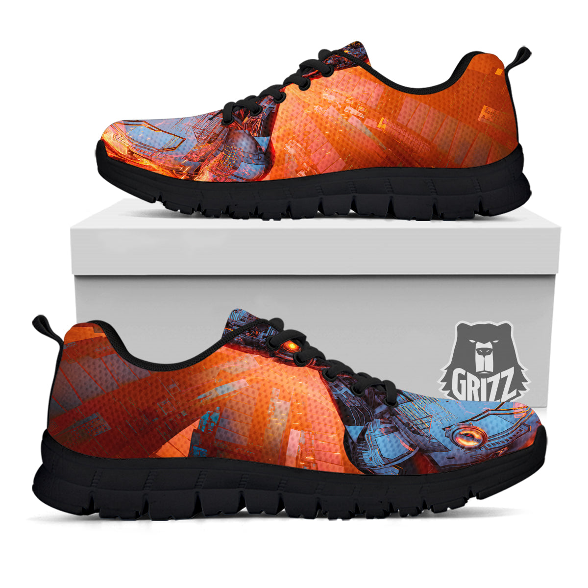 Fire Skeleton Robot Print Black Sneaker-grizzshop