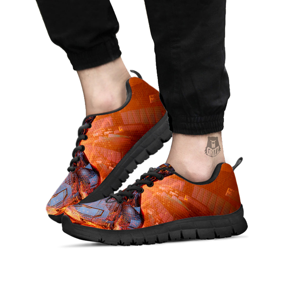Fire Skeleton Robot Print Black Sneaker-grizzshop