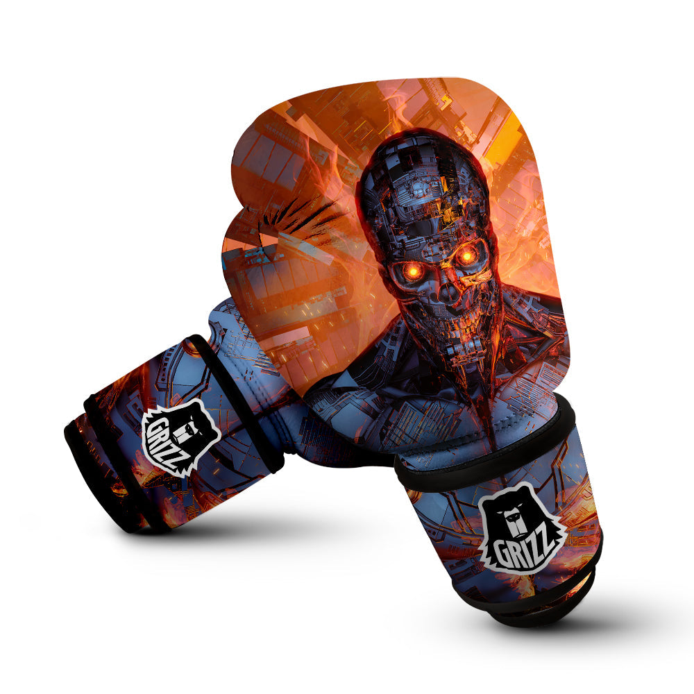 Fire Skeleton Robot Print Boxing Gloves-grizzshop