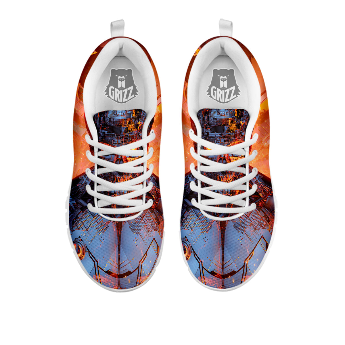 Fire Skeleton Robot Print White Sneaker-grizzshop