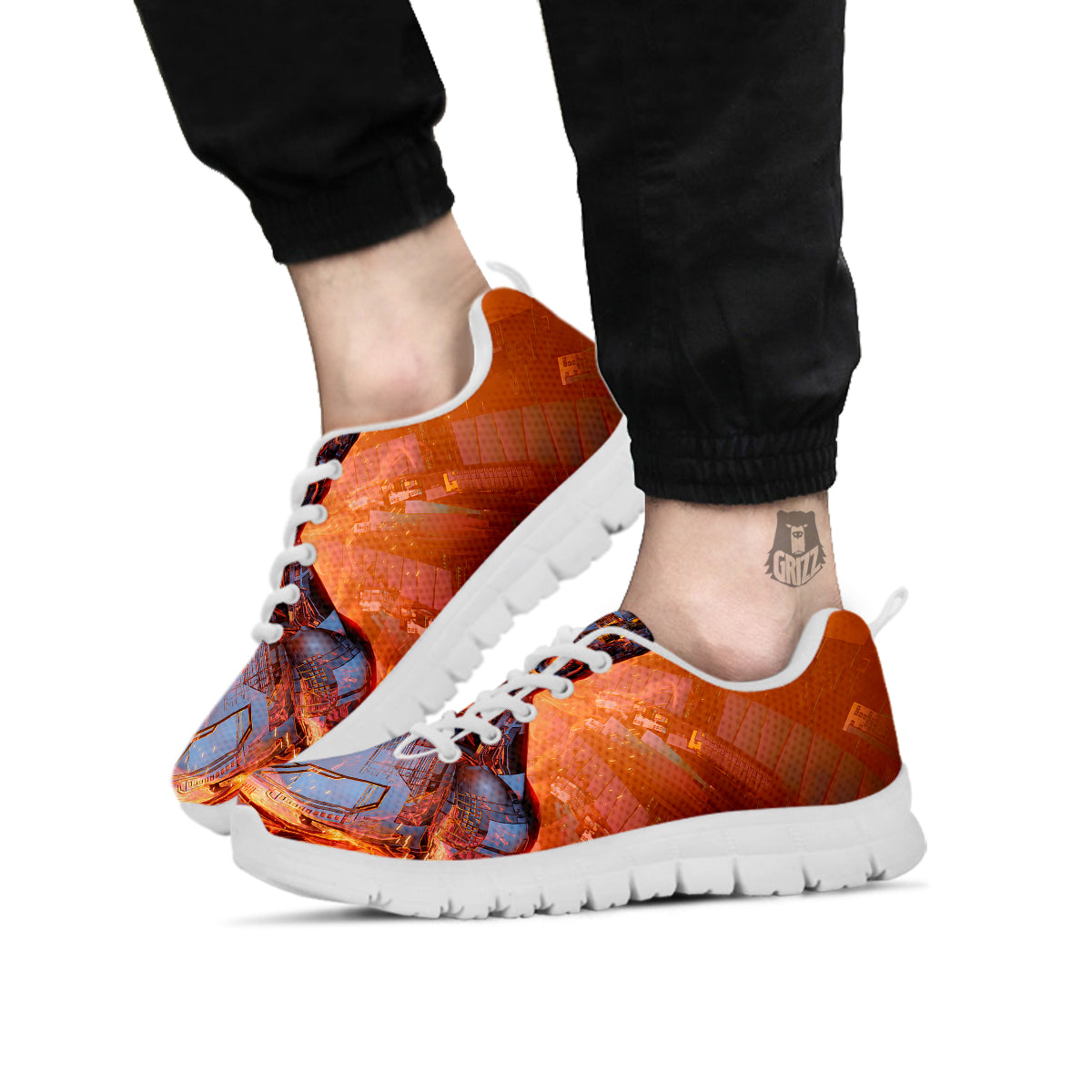 Fire Skeleton Robot Print White Sneaker-grizzshop