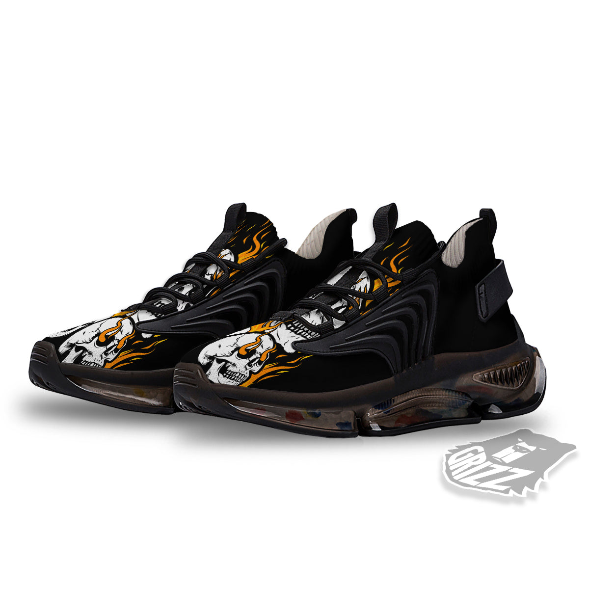 Fire Skull Head Print Black Gym Shoes-grizzshop