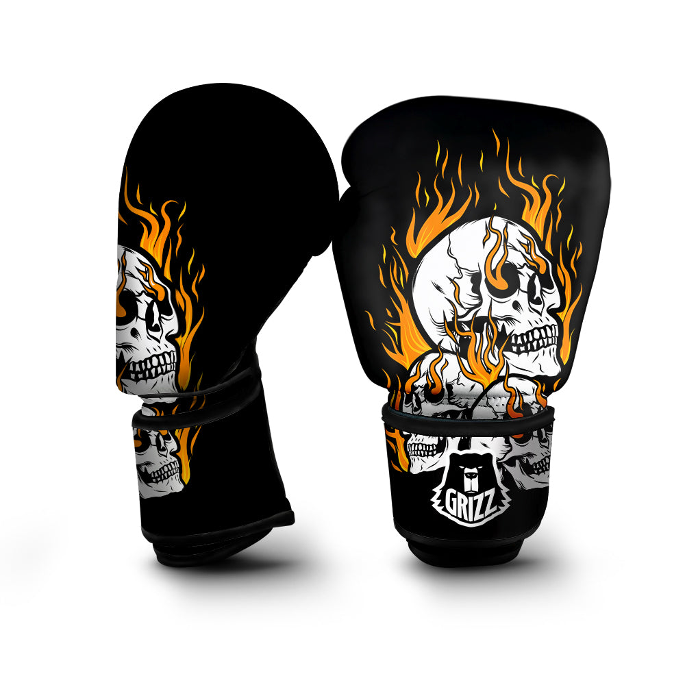 Fire Skull Head Print Boxing Gloves-grizzshop