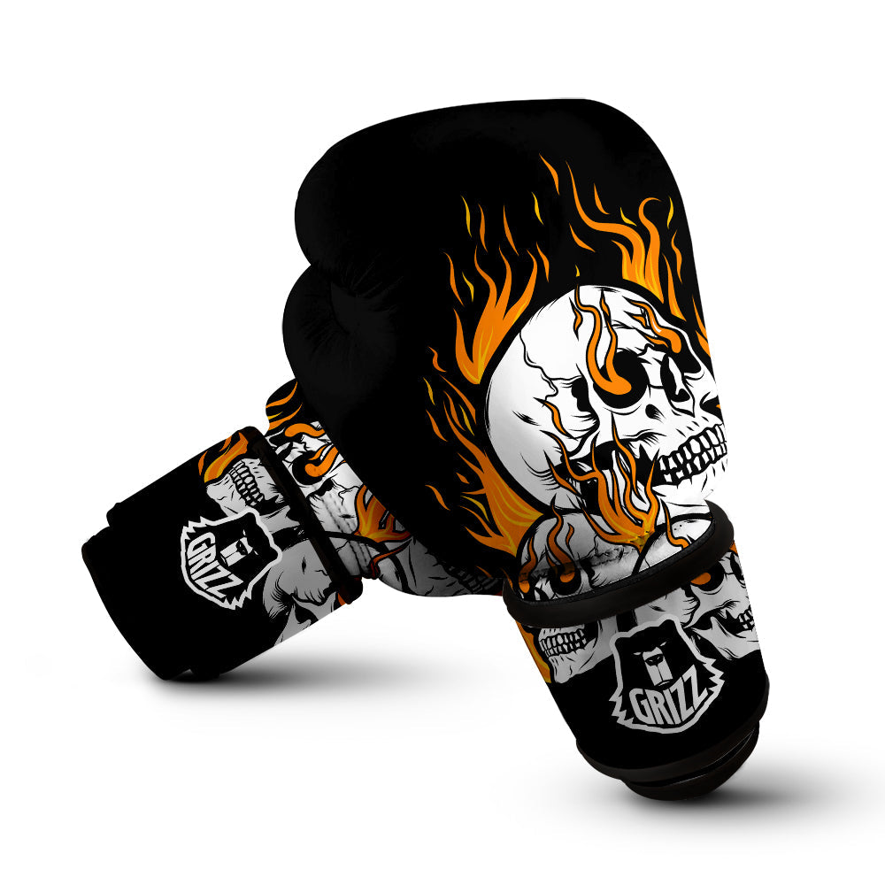 Fire Skull Head Print Boxing Gloves-grizzshop