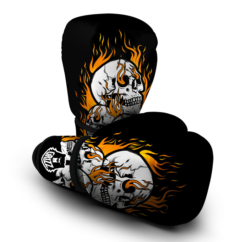 Fire Skull Head Print Boxing Gloves-grizzshop