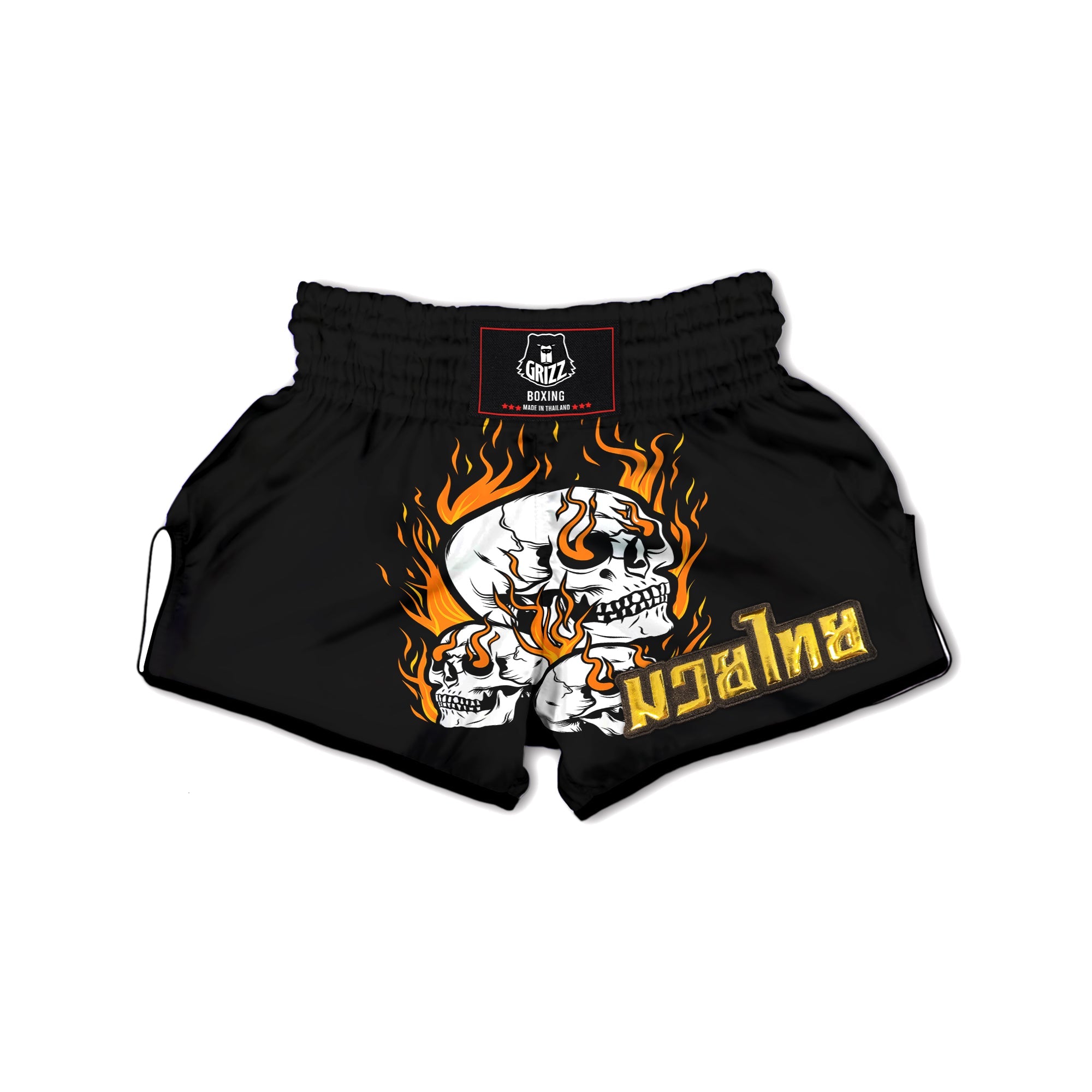 Fire Skull Head Print Muay Thai Boxing Shorts-grizzshop