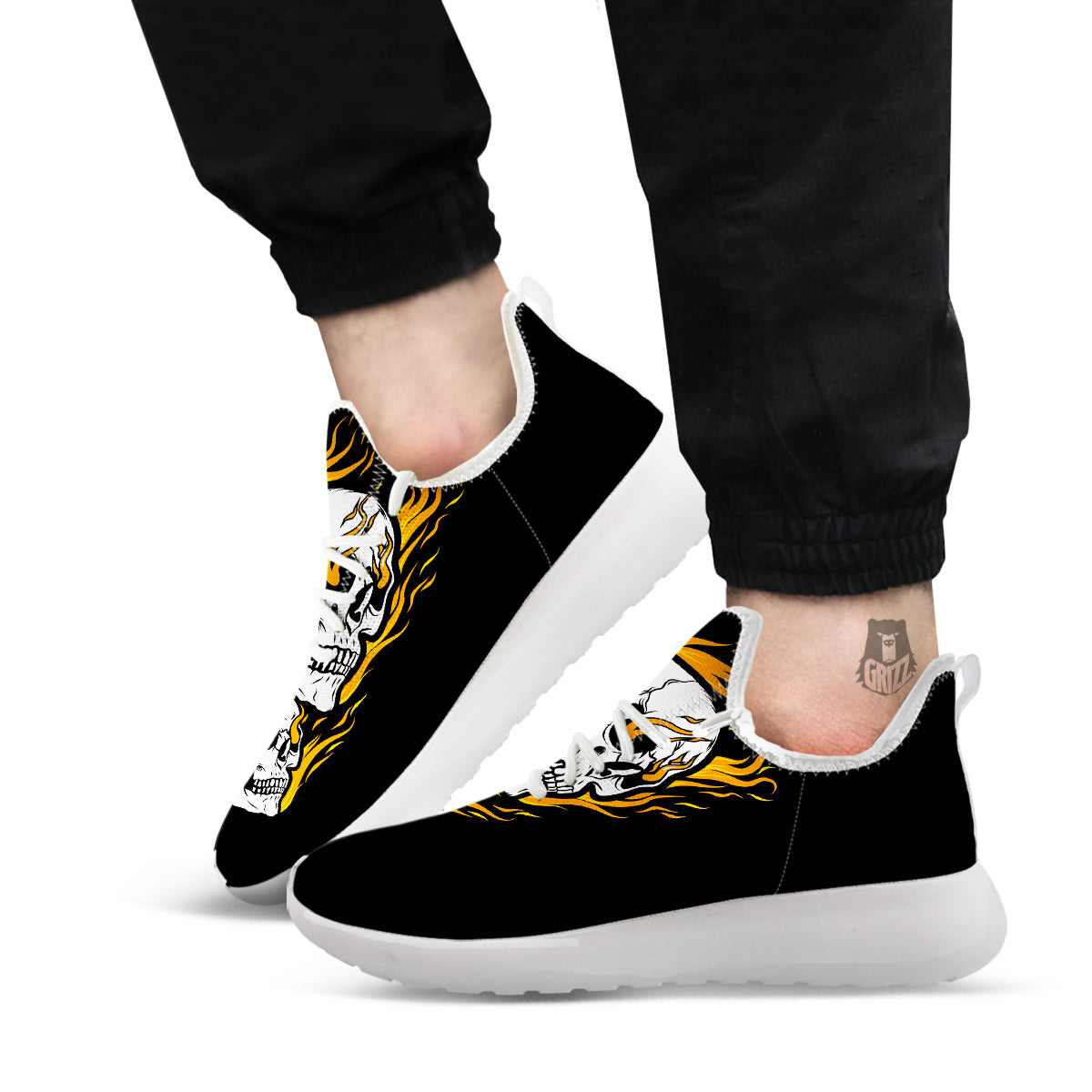 Fire Skull Head Print White Athletic Shoes-grizzshop